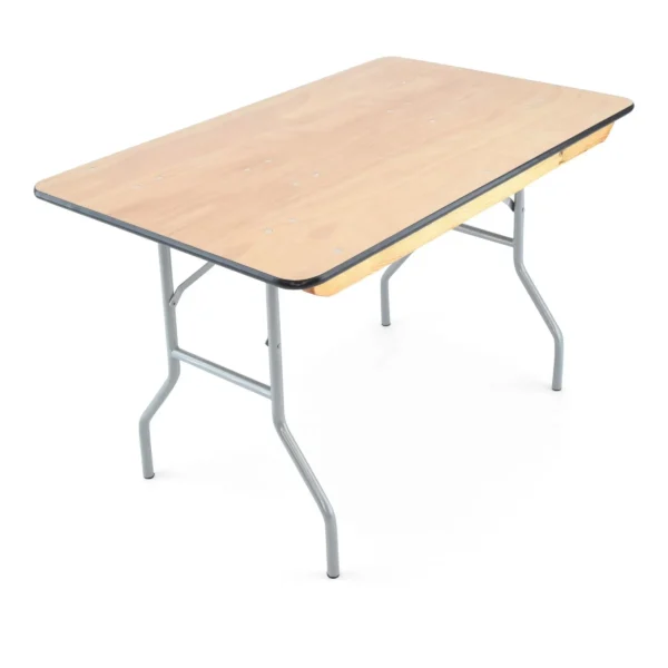 4ft wooden banquet table for compact event setups and party rentals in Los Angeles.