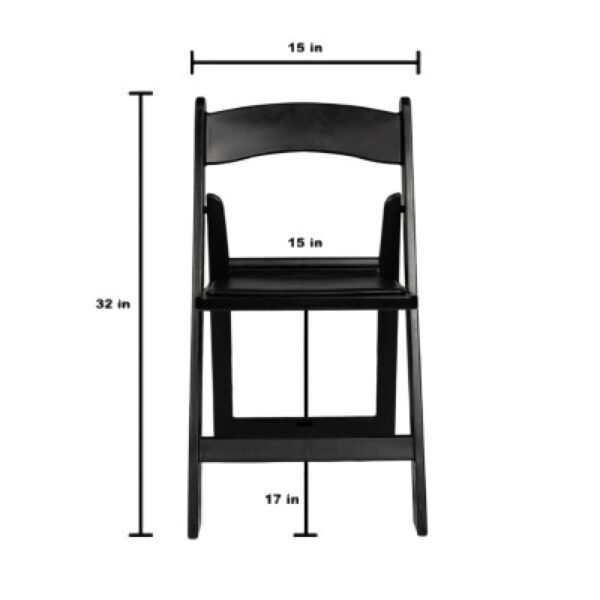 Dimension view of a Black Resin Chair – ideal for party event equipment rentals and delivery in Los Angeles.
