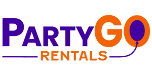 PartyGo Rentals logo in purple and orange – affordable event rentals in Los Angeles