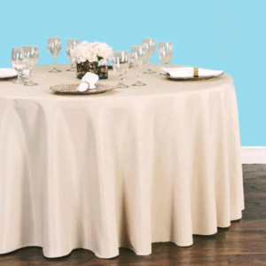 108 inch round polyester tablecloth beige 1