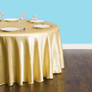108 inch round satin tablecloth gold 1