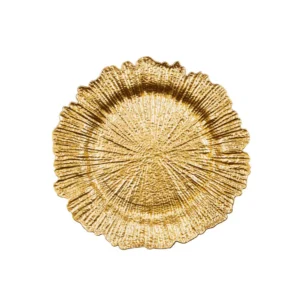 13in round reef gold plastic charger plate