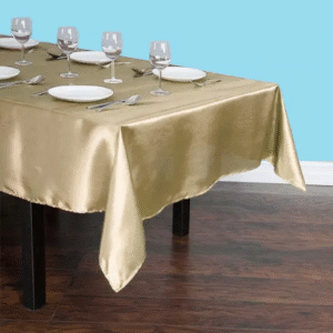 60 by 126 rectangular satin tablecloth gold