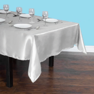 60 by 126 rectangular satin tablecloth silver