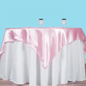 60 inch square satin overlay baby pink