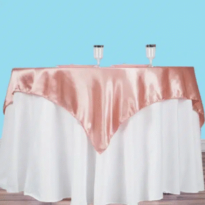 60 inch square satin overlay dusty rose