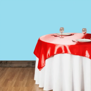 60 inch square satin overlay red