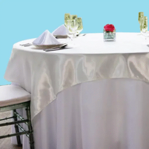 60 inch square satin overlay white