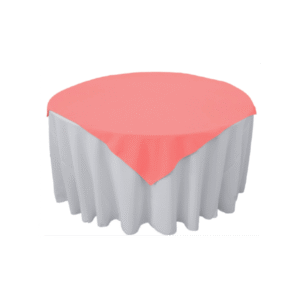 60in Square Coral Polyester Tablecloth for event setup – perfect for party event equipment rentals and delivery in Los Angeles