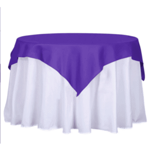 60in Square Purple Polyester Table Overlay for event setup – perfect for party event equipment rentals and delivery in Los Angele