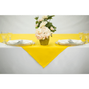 60in Square Yellow Polyester Tablecloth for event setup – perfect for party event equipment rentals and delivery in Los Angeles