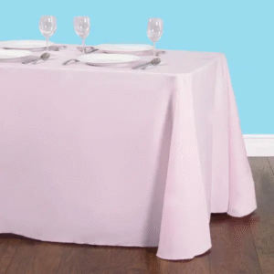 90 by 132 inches rectangular polyester tablecloth baby pink