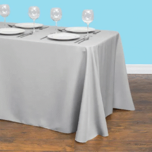 90 by 132 inches rectangular polyester tablecloth silver