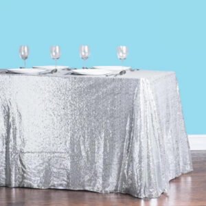 90x132 rectangular sequin tablecloth silver