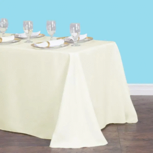 Inches rectangular polyester tablecloth ivory