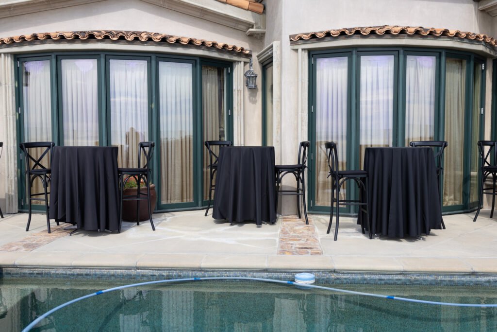 02.22.24 setup residential pool cocktail table, table, chair, linen (19)