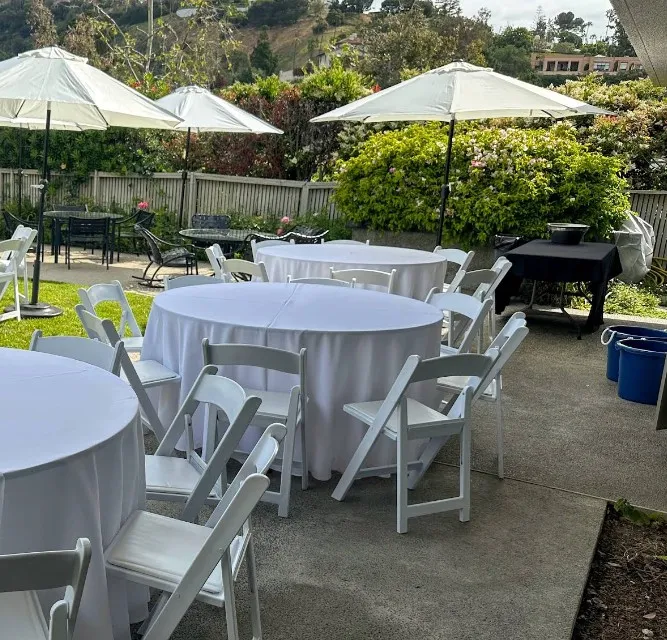 Chairs, tents, table