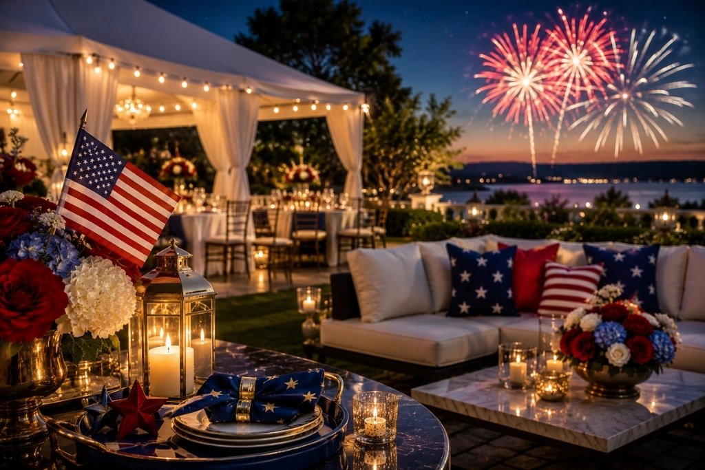 Celebration outside with fireworks