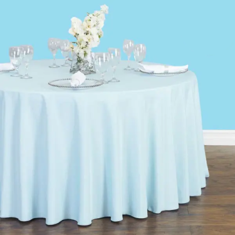 108 inch round polyester tablecloth baby blue