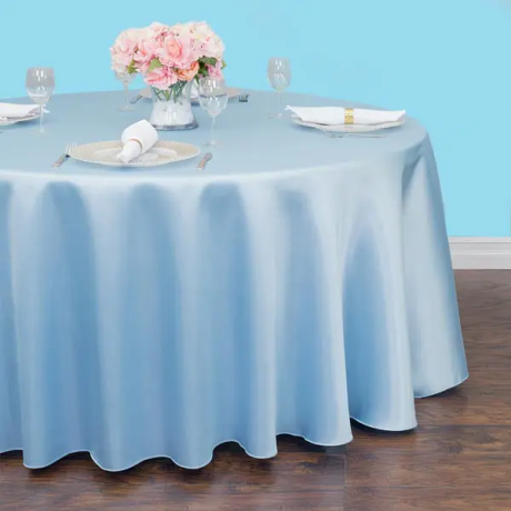 108 inch round satin tablecloth baby blue