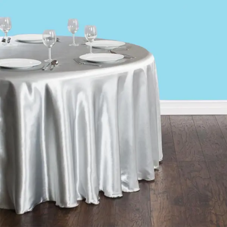 108 inch round satin tablecloth silver