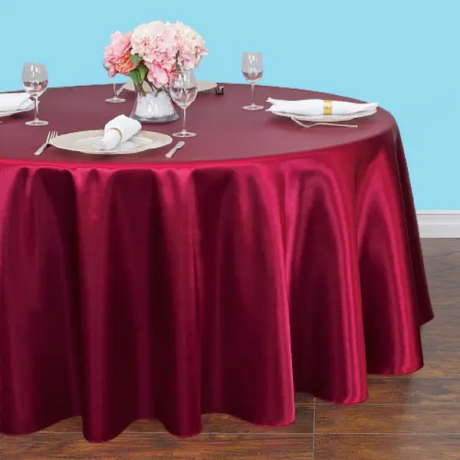 120 inch round satin tablecloth burgundy 1