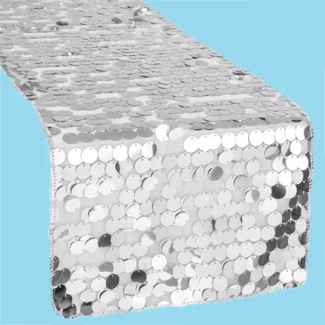 14 by 108 inch sequin table runner silver