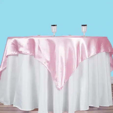 60 inch square satin overlay baby pink