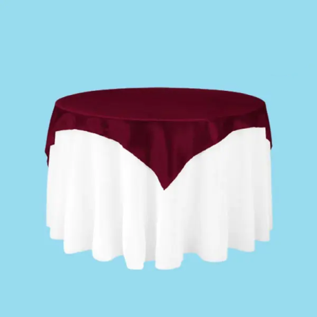 60 inch square satin overlay burgundy