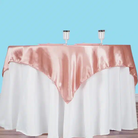 60 inch square satin overlay dusty rose
