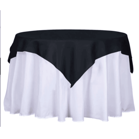 60in Square Black Polyester Table Overlay for event setup – perfect for party event equipment rentals and delivery in Los Angeles