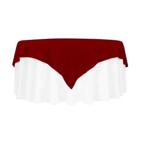 60in square burgundy polyester table overlay