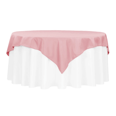 60in Square Dusty Rose Polyester Tablecloth for event setup – perfect for party event equipment rentals and delivery in Los Angeles