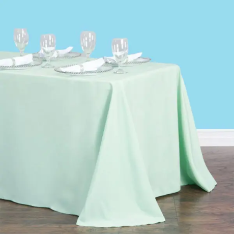 90 by 132 inches rectangular polyester tablecloth hemlock