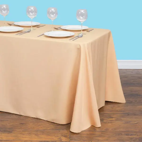 90 by 156 inches rectangular polyester tablecloth peach