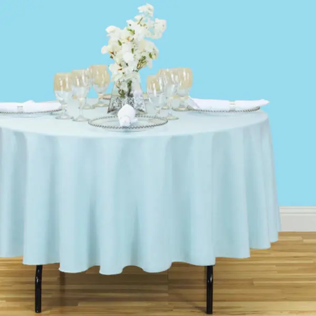 90 inch round polyester tablecloth baby blue