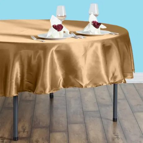 90 inch round satin tablecloth gold 1