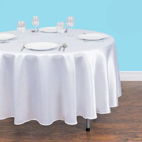 90 inch round satin tablecloth white 1