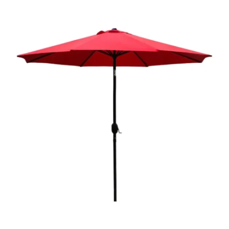 Red patio umbrella rental for outdoor party events and setups in Los Angeles.